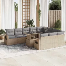   vidaXL 11 részes bézs polyrattan kerti ülőgarnitúra párnákkal