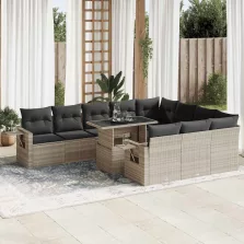   vidaXL 11 részes világosszürke polyrattan kerti ülőgarnitúra párnákkal