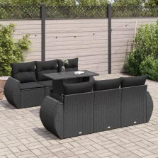   vidaXL 7 részes fekete polyrattan kerti ülőgarnitúra párnával