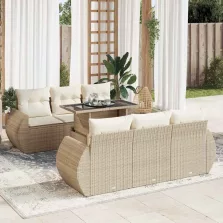   vidaXL 7 részes bézs polyrattan kerti ülőgarnitúra párnákkal
