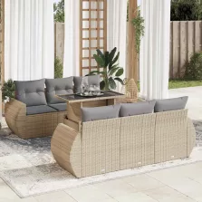   vidaXL 7 részes bézs polyrattan kerti ülőgarnitúra párnákkal