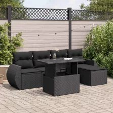   vidaXL 6 részes fekete polyrattan kerti ülőgarnitúra párnákkal