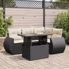   vidaXL 5 részes fekete polyrattan kerti kanapészett párnákkal