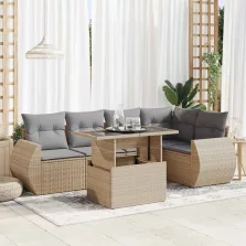   vidaXL 6 részes bézs polyrattan kerti ülőgarnitúra párnával