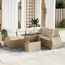   vidaXL 7 részes bézs polyrattan kerti ülőgarnitúra párnákkal