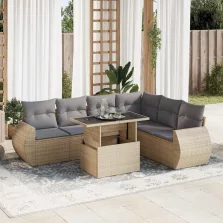   vidaXL 7 részes bézs polyrattan kerti ülőgarnitúra párnákkal
