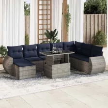   vidaXL 11 részes szürke polyrattan akácfa kerti ülőgarnitúra párnákkal
