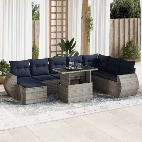 vidaXL 11 részes szürke polyrattan akácfa kerti ülőgarnitúra párnákkal