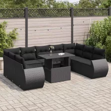   vidaXL 10 részes fekete polyrattan kerti ülőgarnitúra párnákkal