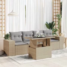   vidaXL 5 részes bézs polyrattan kerti ülőgarnitúra párnákkal