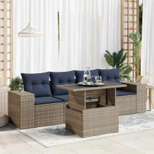   vidaXL 5 részes szürke polyrattan akácfa kerti ülőgarnitúra párnákkal