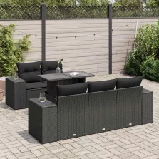   vidaXL 6 részes fekete polyrattan kerti ülőgarnitúra párnákkal