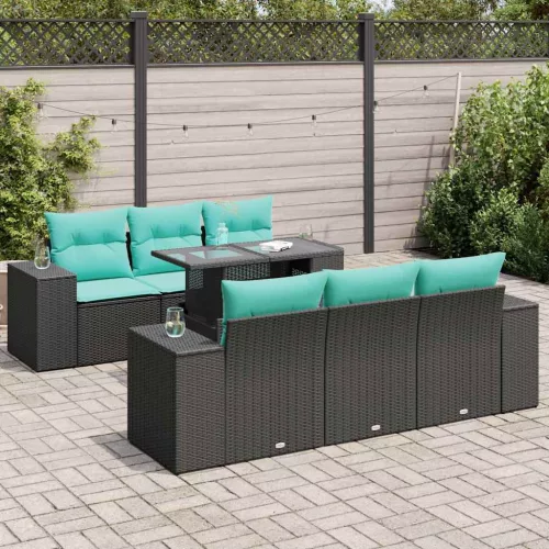 vidaXL 7 részes fekete polyrattan akácfa kerti ülőgarnitúra párnával