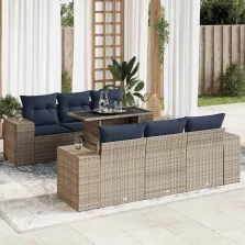   vidaXL 7 részes szürke polyrattan akácfa kerti ülőgarnitúra párnákkal