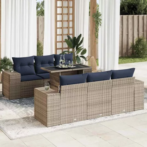 vidaXL 7 részes szürke polyrattan akácfa kerti ülőgarnitúra párnákkal