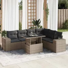   vidaXL 7 részes szürke polyrattan kerti ülőgarnitúra párnákkal