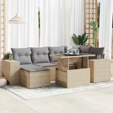   vidaXL 7 részes bézs polyrattan kerti ülőgarnitúra párnákkal