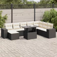   vidaXL 9 részes fekete polyrattan kerti ülőgarnitúra párnákkal