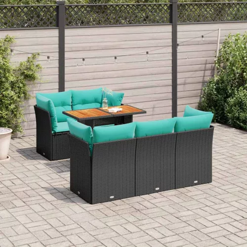 vidaXL 6 részes fekete polyrattan kerti ülőgarnitúra párnákkal
