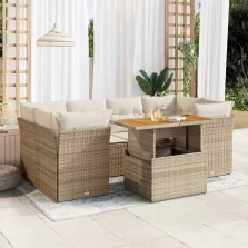   vidaXL 7 részes bézs polyrattan kerti ülőgarnitúra párnákkal