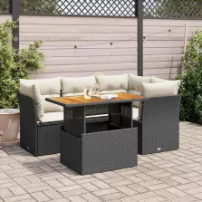   vidaXL 5 részes fekete polyrattan kerti kanapészett párnákkal