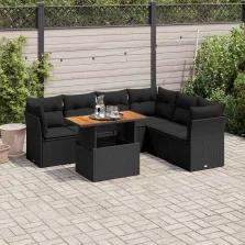   vidaXL 7 részes fekete polyrattan kerti ülőgarnitúra párnával