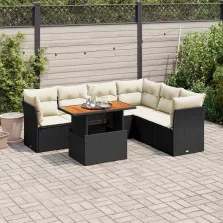   vidaXL 7 részes fekete polyrattan kerti ülőgarnitúra párnával