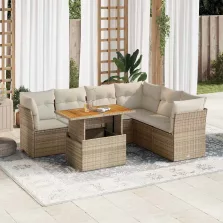   vidaXL 7 részes bézs polyrattan kerti ülőgarnitúra párnákkal