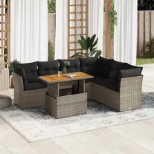   vidaXL 7 részes szürke polyrattan kerti ülőgarnitúra párnákkal
