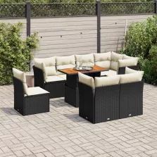   vidaXL 9 részes fekete polyrattan kerti ülőgarnitúra párnákkal