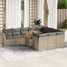   vidaXL 11 részes bézs polyrattan kerti ülőgarnitúra párnákkal