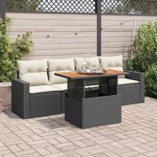   vidaXL 5 részes fekete polyrattan kerti kanapészett párnákkal