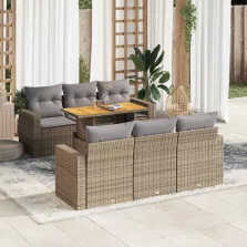   vidaXL 7 részes bézs polyrattan kerti ülőgarnitúra párnákkal