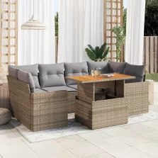   vidaXL 7 részes bézs polyrattan kerti ülőgarnitúra párnákkal