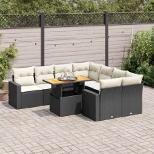   vidaXL 9 részes fekete polyrattan kerti ülőgarnitúra párnákkal
