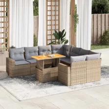   vidaXL 9 részes bézs polyrattan kerti ülőgarnitúra párnákkal