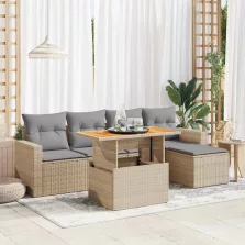   vidaXL 6 részes bézs polyrattan kerti ülőgarnitúra párnával