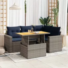   vidaXL 5 részes szürke polyrattan kerti ülőgarnitúra párnákkal