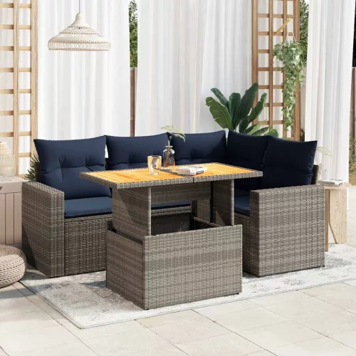 vidaXL 5 részes szürke polyrattan kerti ülőgarnitúra párnákkal