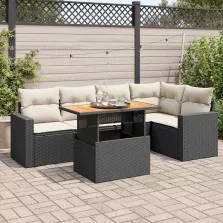   vidaXL 6 részes fekete polyrattan kerti ülőgarnitúra párnákkal