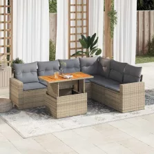   vidaXL 7 részes bézs polyrattan kerti ülőgarnitúra párnákkal