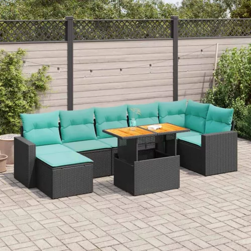 vidaXL 8 részes fekete polyrattan kerti ülőgarnitúra párnákkal