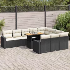   vidaXL 11 részes fekete polyrattan kerti ülőgarnitúra párnákkal