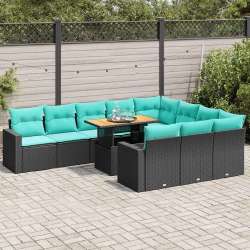 vidaXL 11 részes fekete polyrattan kerti ülőgarnitúra párnákkal