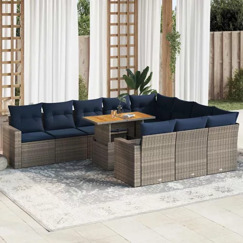 vidaXL 11 részes szürke polyrattan kerti ülőgarnitúra párnákkal