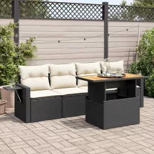   vidaXL 5 részes fekete polyrattan kerti kanapészett párnákkal
