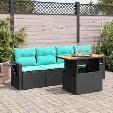   vidaXL 5 részes fekete polyrattan kerti kanapészett párnákkal