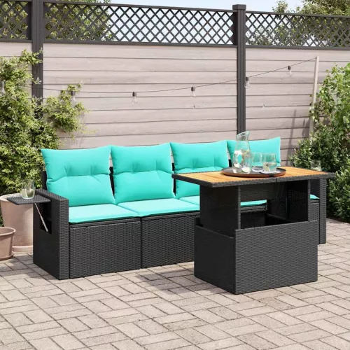 vidaXL 5 részes fekete polyrattan kerti kanapészett párnákkal