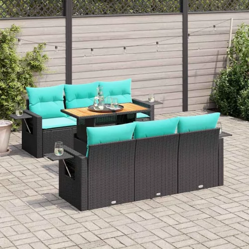 vidaXL 7 részes fekete polyrattan kerti ülőgarnitúra párnával