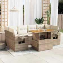   vidaXL 7 részes bézs polyrattan kerti ülőgarnitúra párnákkal